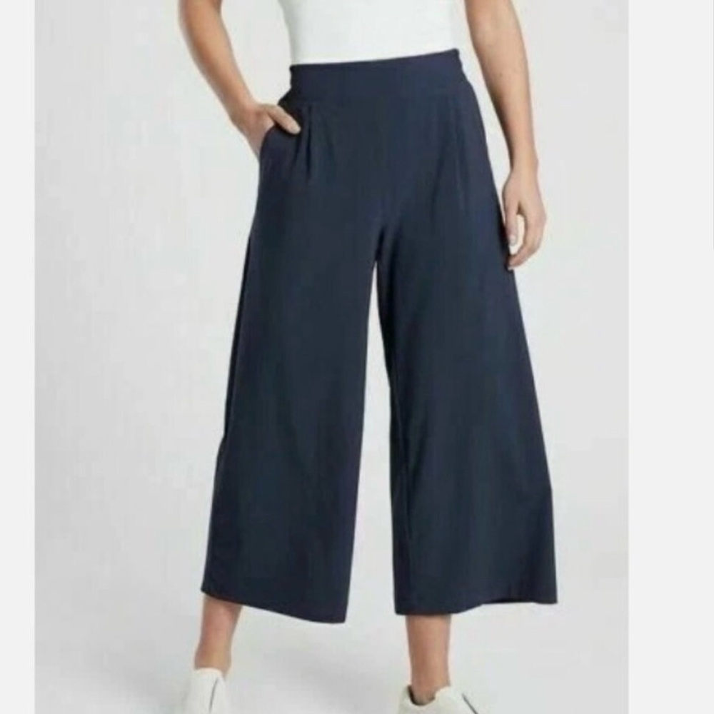 Athleta Pants Brooklyn Wide Leg Crop Stretch Casual Travel Lounge Navy